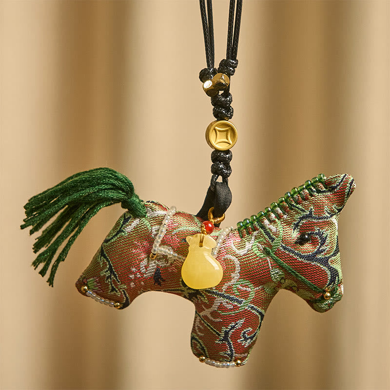 Buddha Stones Rok Konia Shu Brokat Jedwab Kręcona Trawa Wzór Granatu Wisząca Dekoracja - image 1