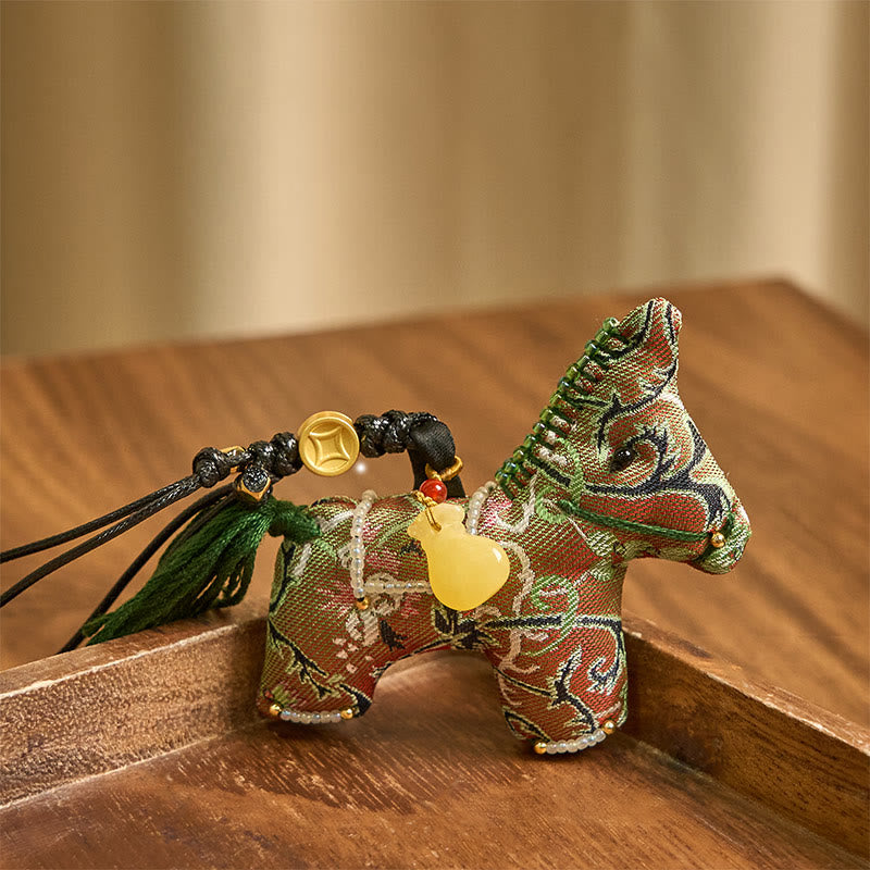 Buddha Stones Rok Konia Shu Brokat Jedwab Kręcona Trawa Wzór Granatu Wisząca Dekoracja - image 2