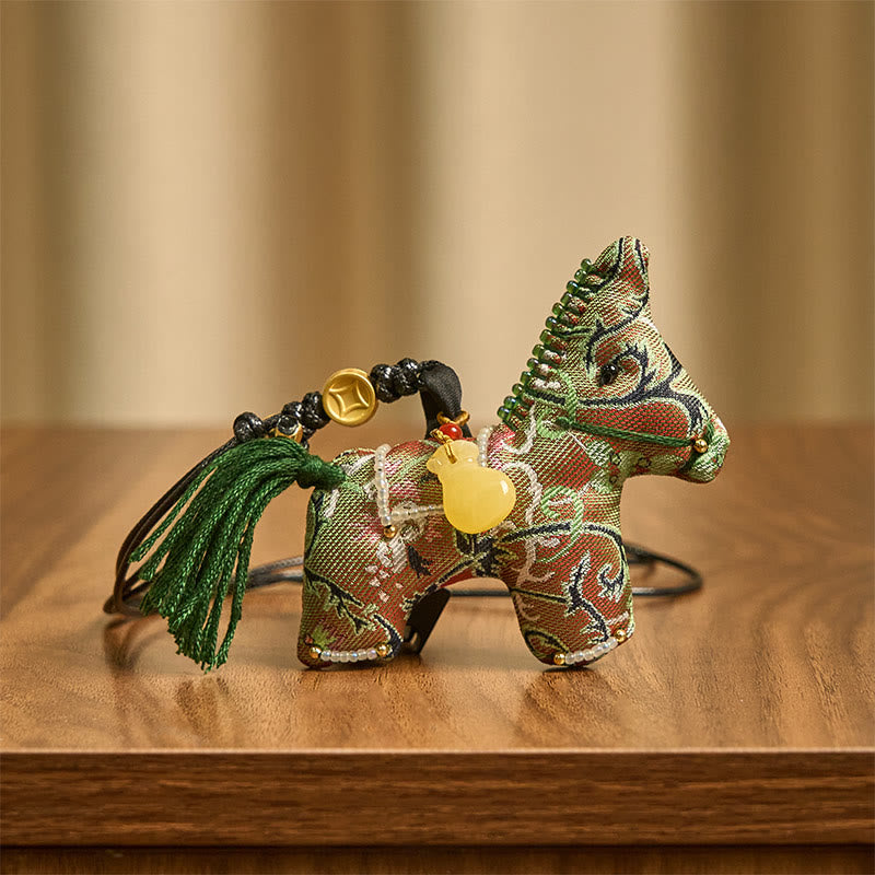 Buddha Stones Rok Konia Shu Brokat Jedwab Kręcona Trawa Wzór Granatu Wisząca Dekoracja - image 3