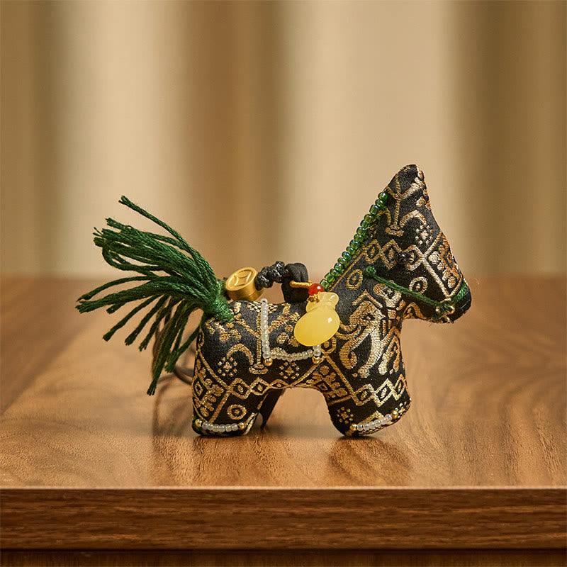 Buddha Stones Rok Konia Zhuang Brokat Jedwab Życzy Powodzenia Wisząca Dekoracja - image 3