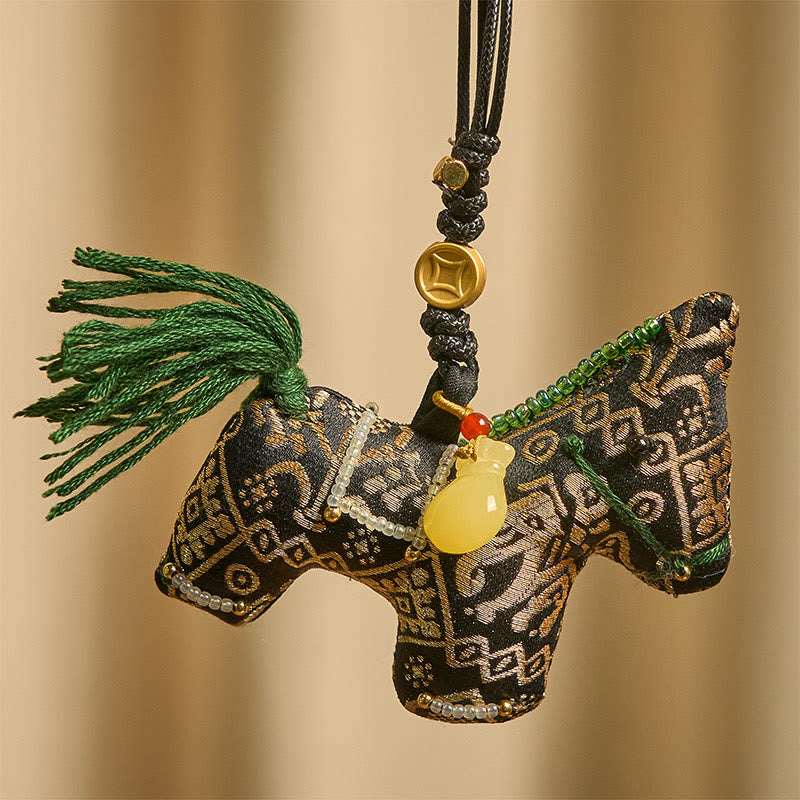 Buddha Stones Rok Konia Zhuang Brokat Jedwab Życzy Powodzenia Wisząca Dekoracja - image 1