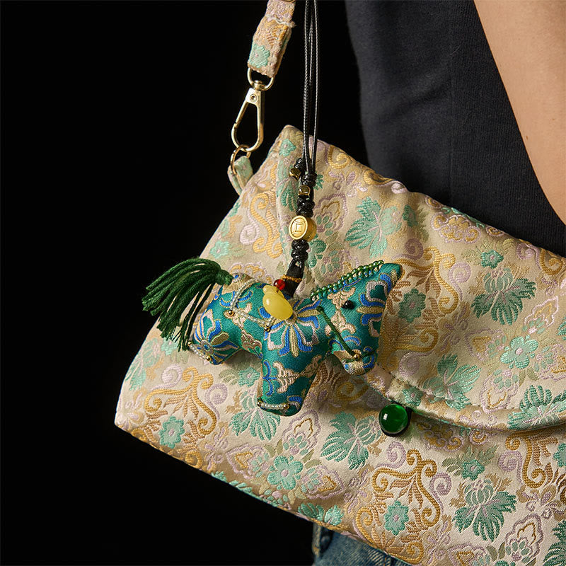 Buddha Stones Rok Konia Pieśń Brokat Jedwab Czterostronny Skarb Wiszący Ozdoba - image 4