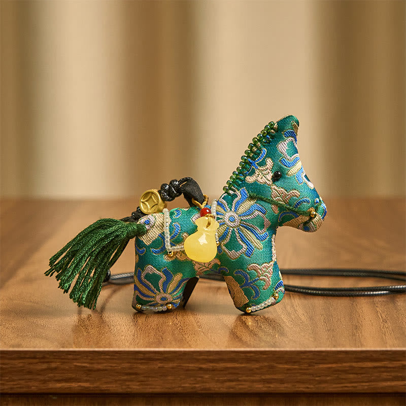 Buddha Stones Rok Konia Pieśń Brokat Jedwab Czterostronny Skarb Wiszący Ozdoba - image 3