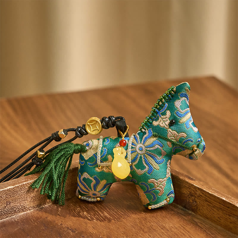 Buddha Stones Rok Konia Pieśń Brokat Jedwab Czterostronny Skarb Wiszący Ozdoba - image 2