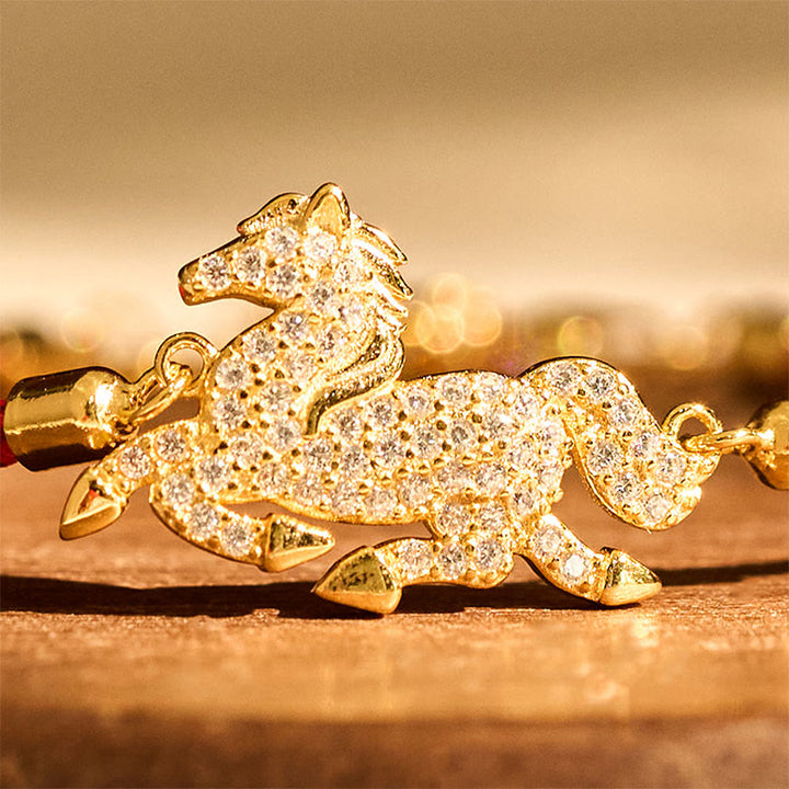 Bransoletka z Buddha Stones ze srebra próby 925, platerowana 18-karatowym złotem, z czerwonego sznurka, Rok Konia - image 3