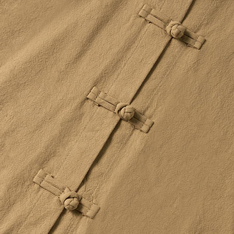 Koszula damska bawełniana z długim rękawem i stójką, z kieszeniami i etnicznymi guzikami żaby z motywem Buddha Stones - image 4