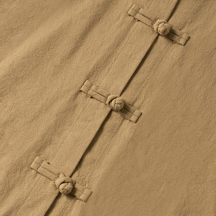 Koszula damska bawełniana z długim rękawem i stójką, z kieszeniami i etnicznymi guzikami żaby z motywem Buddha Stones - image 4