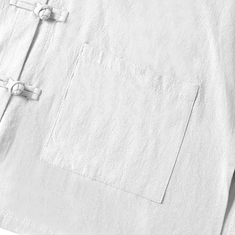 Koszula damska bawełniana z długim rękawem i stójką, z kieszeniami i etnicznymi guzikami żaby z motywem Buddha Stones - image 13