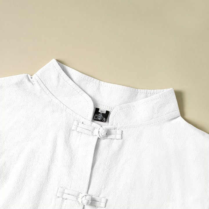 Koszula damska bawełniana z długim rękawem i stójką, z kieszeniami i etnicznymi guzikami żaby z motywem Buddha Stones - image 10