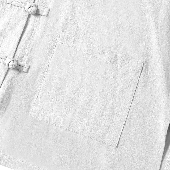 Koszula damska bawełniana z długim rękawem i stójką, z kieszeniami i etnicznymi guzikami żaby z motywem Buddha Stones - image 13