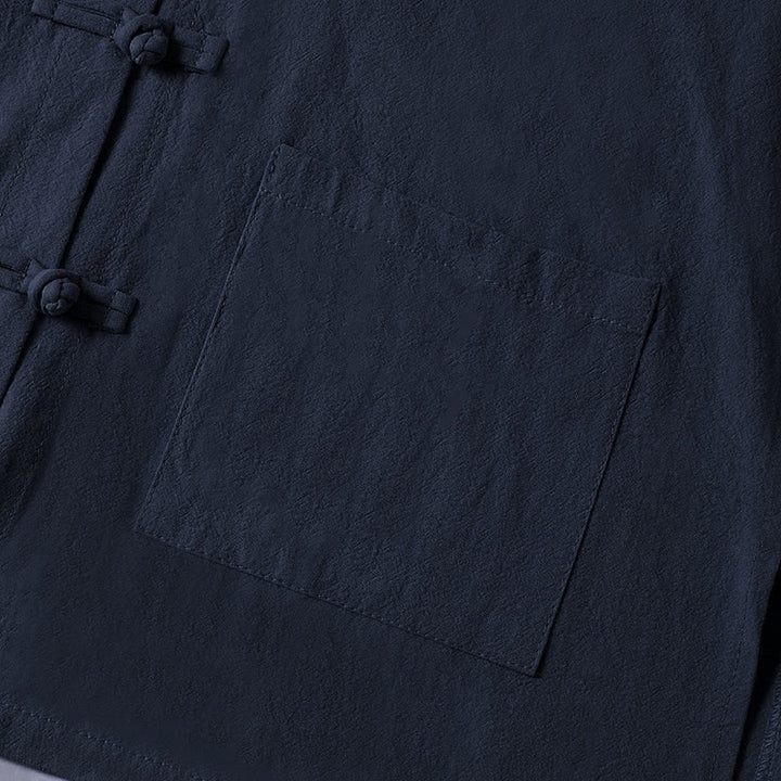 Koszula damska bawełniana z długim rękawem i stójką, z kieszeniami i etnicznymi guzikami żaby z motywem Buddha Stones - image 25