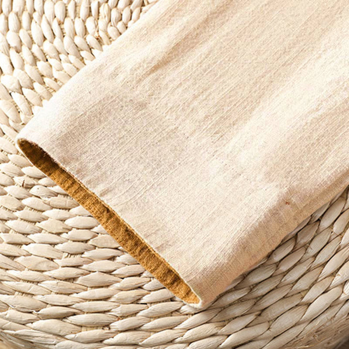 Koszula lniana damska z długim rękawem i kontrastowym wzorem w Buddha Stones z chińskimi guzikami żaby - image 17