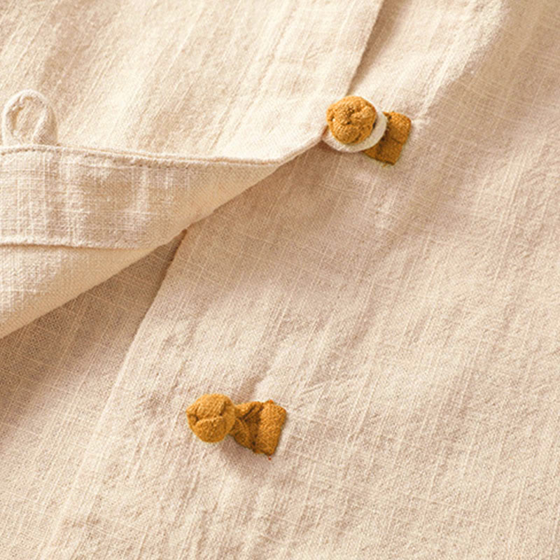 Koszula lniana damska z długim rękawem i kontrastowym wzorem w Buddha Stones z chińskimi guzikami żaby - image 16