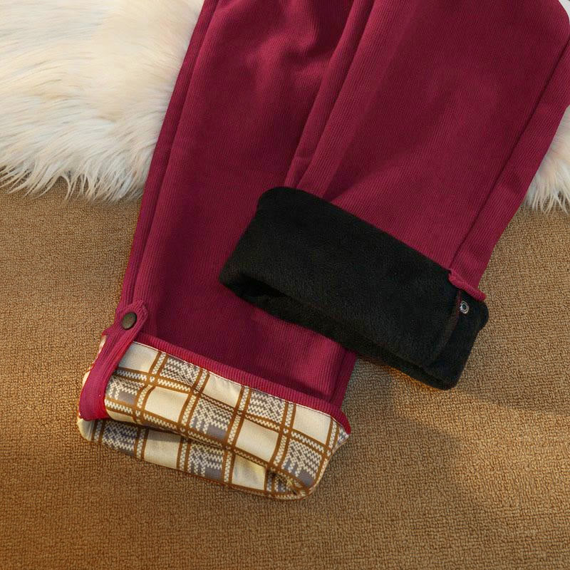 Damskie spodnie z szerokimi nogawkami i kieszeniami, z bawełny, sztruksu i polaru Buddha Stones - image 33