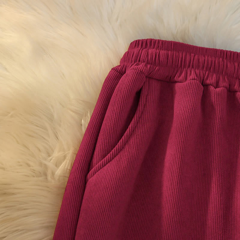 Damskie spodnie z szerokimi nogawkami i kieszeniami, z bawełny, sztruksu i polaru Buddha Stones - image 35