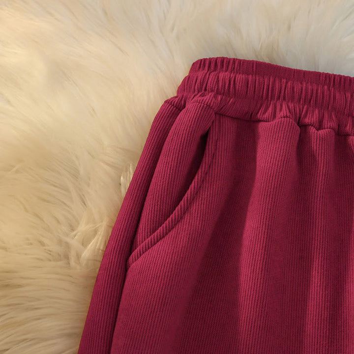 Damskie spodnie z szerokimi nogawkami i kieszeniami, z bawełny, sztruksu i polaru Buddha Stones - image 35