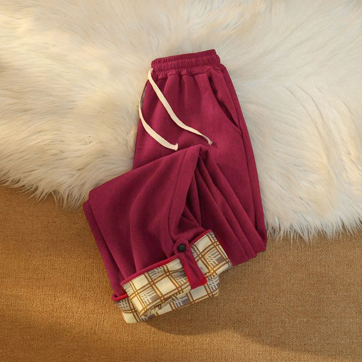 Damskie spodnie z szerokimi nogawkami i kieszeniami, z bawełny, sztruksu i polaru Buddha Stones - image 38