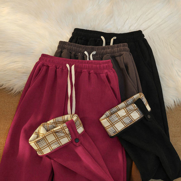 Damskie spodnie z szerokimi nogawkami i kieszeniami, z bawełny, sztruksu i polaru Buddha Stones - image 41