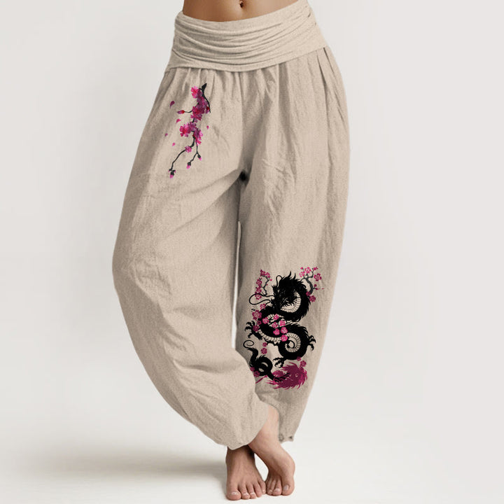 Buddha Stones Damskie spodnie haremowe z elastyczną talią i wzorem w kwiaty wiśni - Dębnik - US16, UK/AU20, EU48 (3XL) - image 5