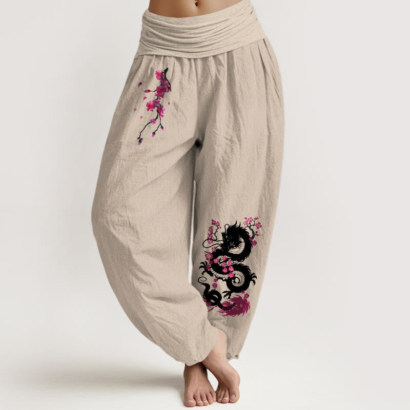 Buddha Stones Damskie spodnie haremowe z elastyczną talią i wzorem w kwiaty wiśni - Dębnik - US16, UK/AU20, EU48 (3XL) - image 5