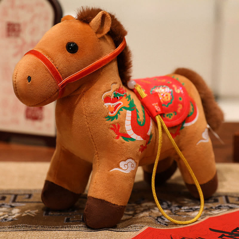 Buddha Stones Rok Konia Bambusowy Smok Lotos Feniks Pluszowa Lalka Dekoracja Domu - Brązowy Koń Smok - 20 cm - image 15