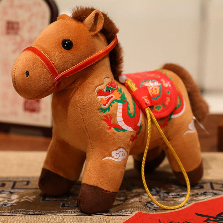 Buddha Stones Rok Konia Bambusowy Smok Lotos Feniks Pluszowa Lalka Dekoracja Domu - Brązowy Koń Smok - 20 cm - image 15
