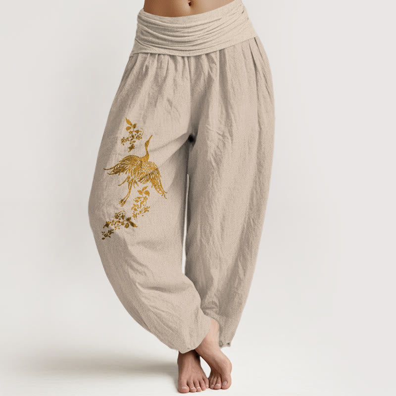 Buddha Stones Damskie spodnie haremowe z elastycznej bawełny z wzorem w kwiaty i liście żurawia - Dębnik - US16, UK/AU20, EU48 (3XL) - image 11