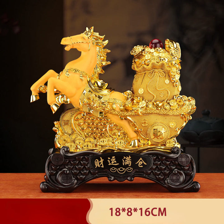 Buddha Stones "Szczęście" Rok Konia Miska Skarbów Sztabki Żywica Bogactwo Dekoracja Domu - Worek na pieniądze dla konia 18*8*16cm - image 13