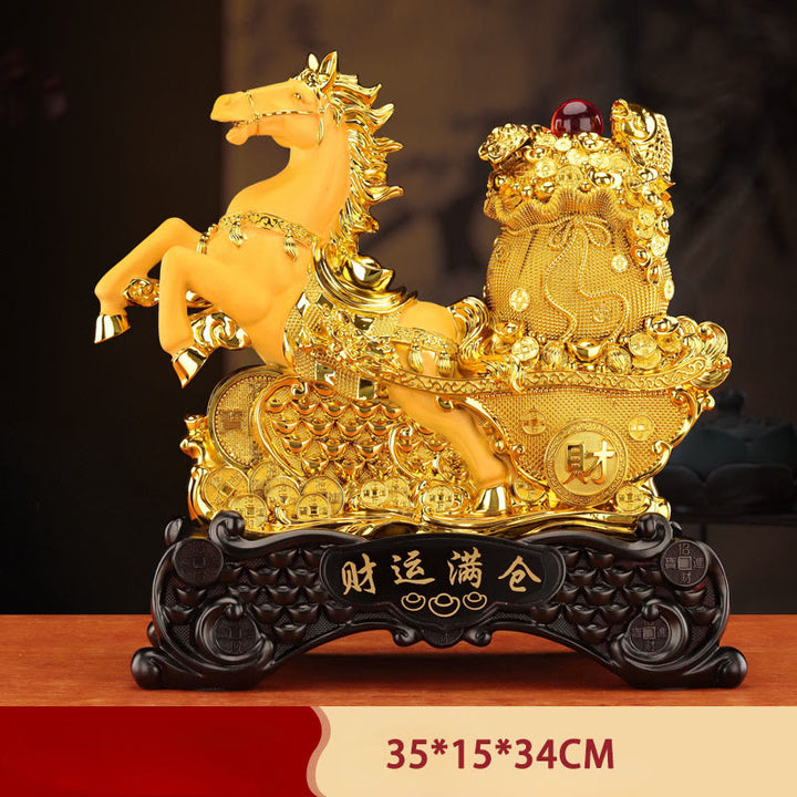 Buddha Stones "Szczęście" Rok Konia Miska Skarbów Sztabki Żywica Bogactwo Dekoracja Domu - Worek na pieniądze dla konia 35*15*34cm - image 14