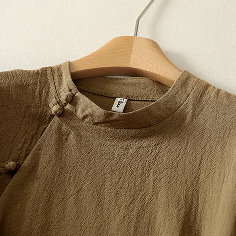 Koszula damska z długim rękawem z asymetrycznym przodem i guzikami w kształcie żaby z Buddha Stones - image 2