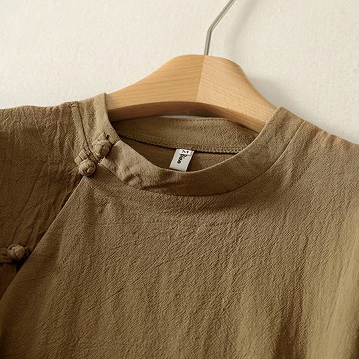 Koszula damska z długim rękawem z asymetrycznym przodem i guzikami w kształcie żaby z Buddha Stones - image 2