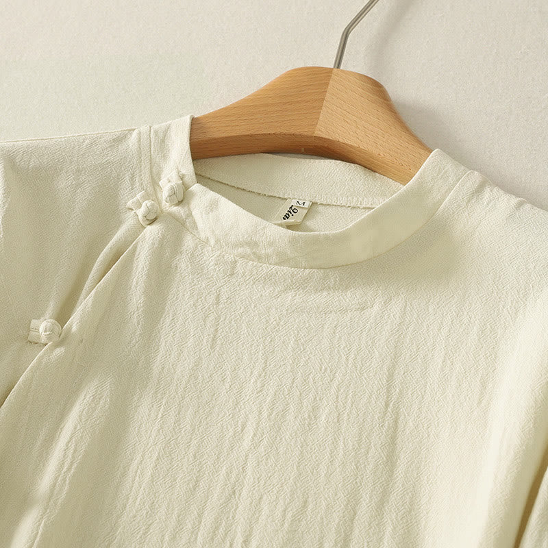 Koszula damska z długim rękawem z asymetrycznym przodem i guzikami w kształcie żaby z Buddha Stones - image 8