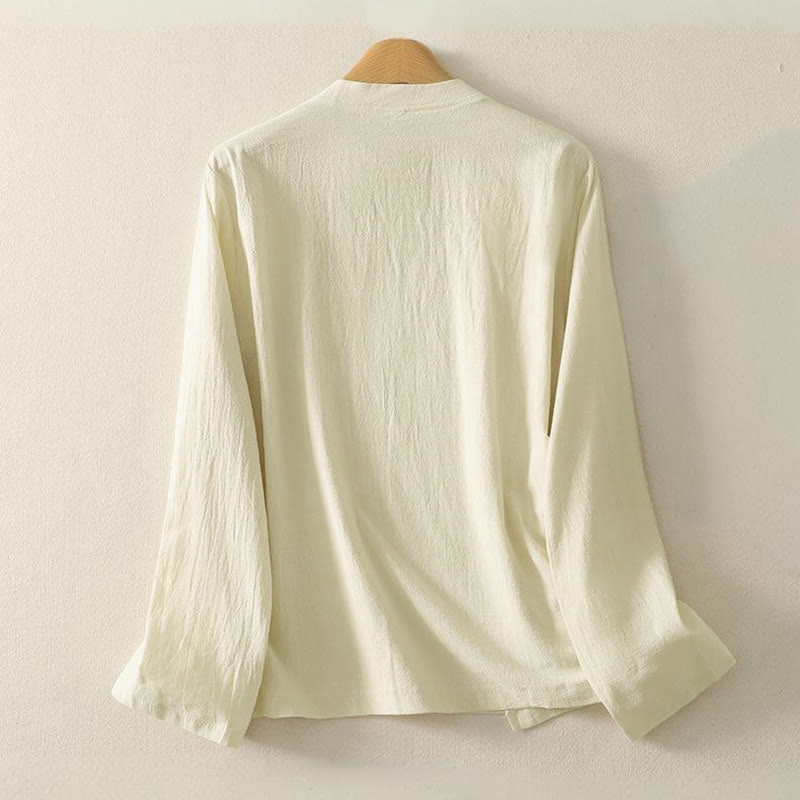 Koszula damska z długim rękawem z asymetrycznym przodem i guzikami w kształcie żaby z Buddha Stones - image 7