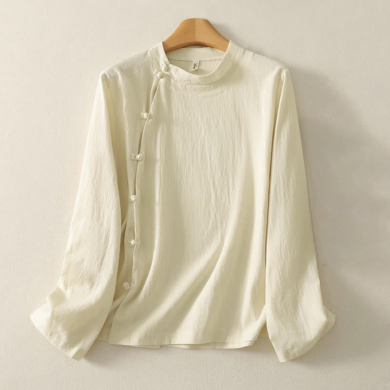 Koszula damska z długim rękawem z asymetrycznym przodem i guzikami w kształcie żaby z Buddha Stones - Jasnożółty - US8-10，UK/AU12-14，EU40-42 (2XL) - image 6