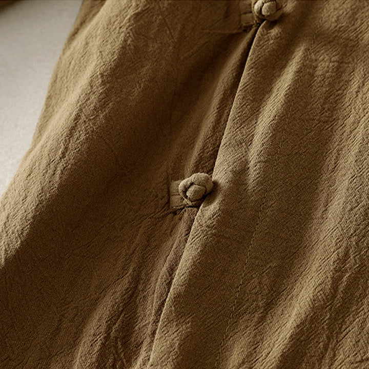 Koszula damska z długim rękawem z asymetrycznym przodem i guzikami w kształcie żaby z Buddha Stones - image 3