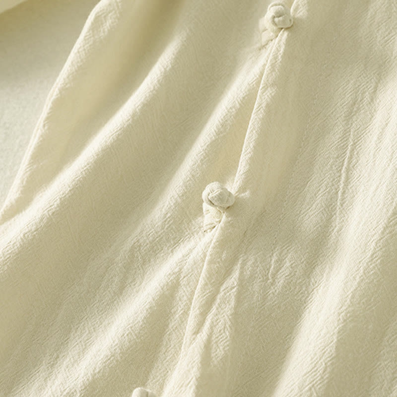 Koszula damska z długim rękawem z asymetrycznym przodem i guzikami w kształcie żaby z Buddha Stones - image 10