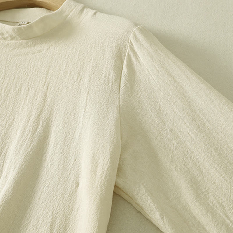 Koszula damska z długim rękawem z asymetrycznym przodem i guzikami w kształcie żaby z Buddha Stones - image 11