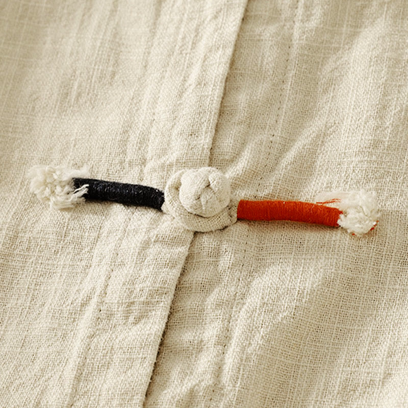 Koszula damska z długim rękawem z bawełny i lnu w stylu zen, z motywem kamieni Buddha Stones , prosta, chińska, z żabą i guzikami - image 10