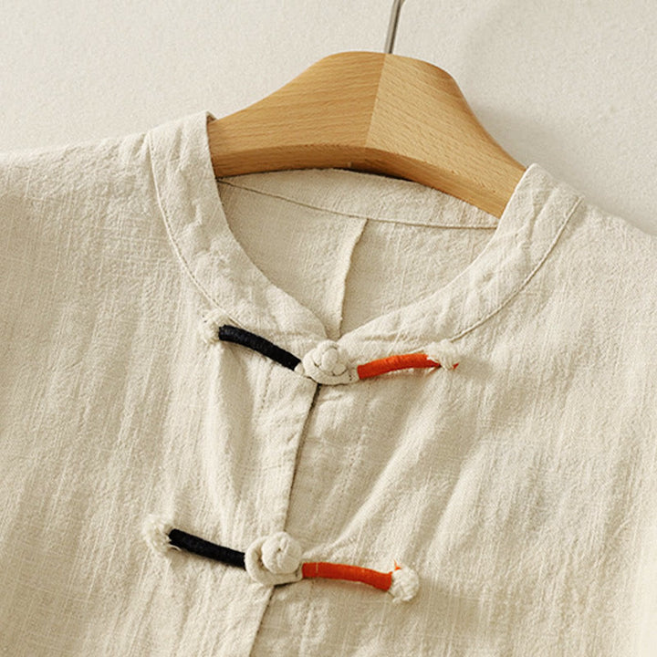 Koszula damska z długim rękawem z bawełny z motywem Buddha Stones, zapinana na guziki z żabą i chińskimi kamieniami Buddy - image 8