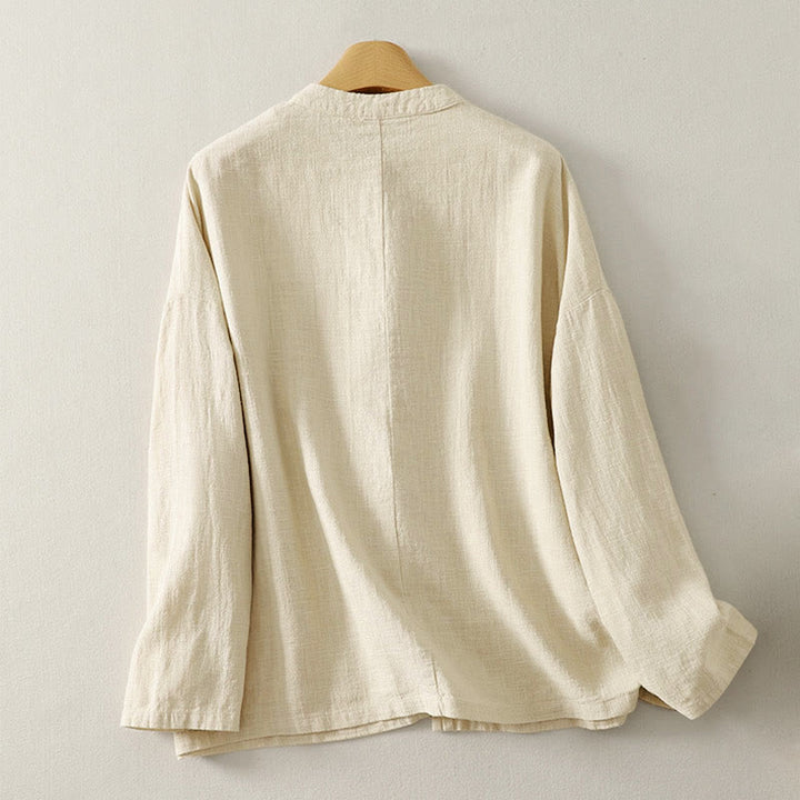 Koszula damska z długim rękawem z bawełny z motywem Buddha Stones, zapinana na guziki z żabą i chińskimi kamieniami Buddy - image 7