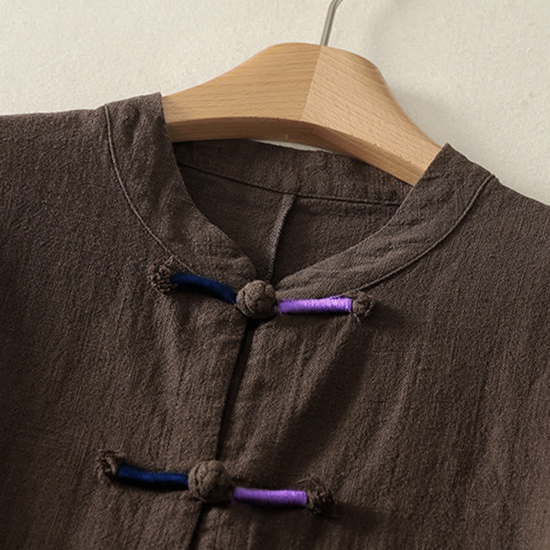 Koszula damska z długim rękawem z bawełny z motywem Buddha Stones, zapinana na guziki z żabą i chińskimi kamieniami Buddy - image 2