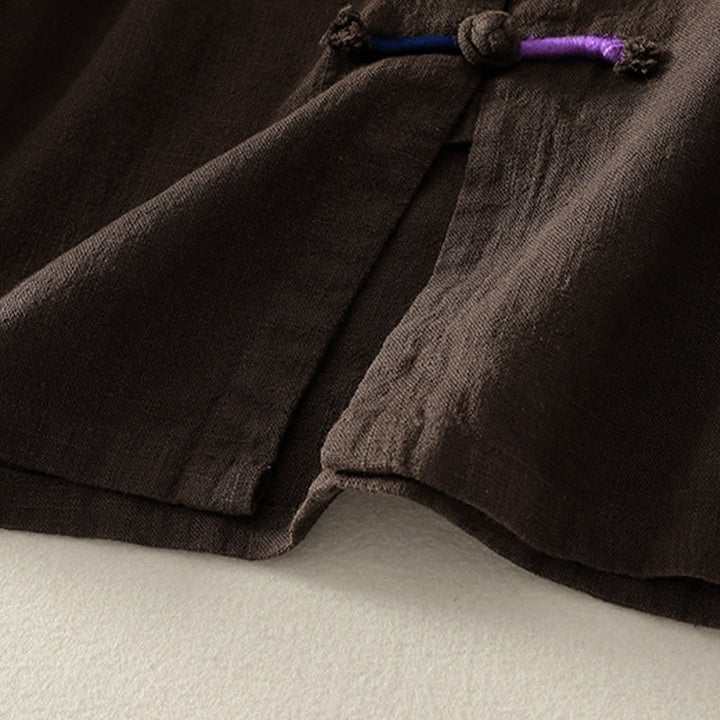 Koszula damska z długim rękawem z bawełny i lnu w stylu zen, z motywem kamieni Buddha Stones , prosta, chińska, z żabą i guzikami - image 5