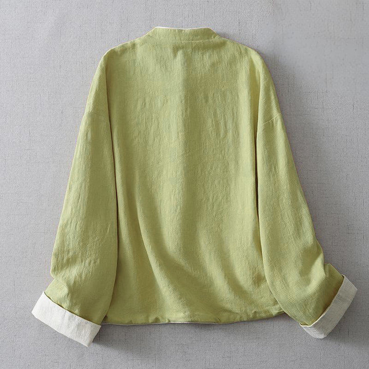 Kurtka damska Buddha Stones z długim rękawem i kieszeniami, gładka, żakardowa, ze stójką - image 1