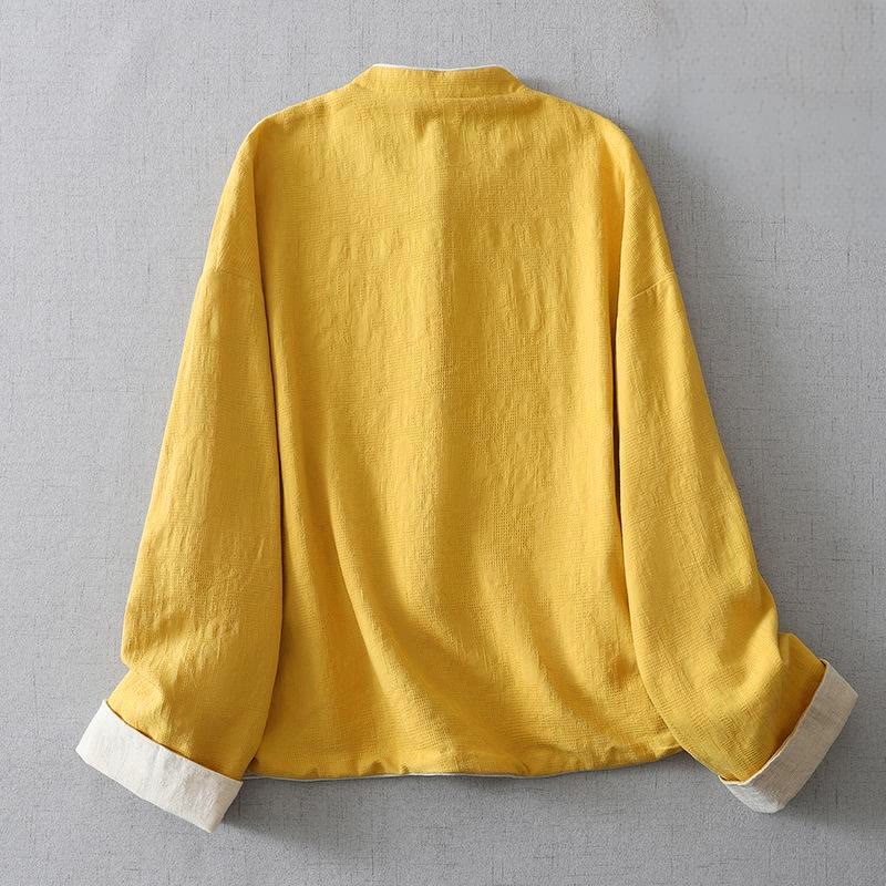 Kurtka damska Buddha Stones z długim rękawem i kieszeniami, gładka, żakardowa, ze stójką - image 3