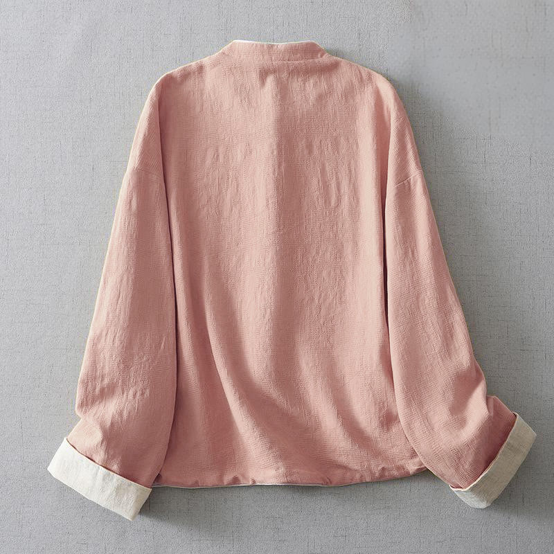 Kurtka damska Buddha Stones z długim rękawem i kieszeniami, gładka, żakardowa, ze stójką - image 6