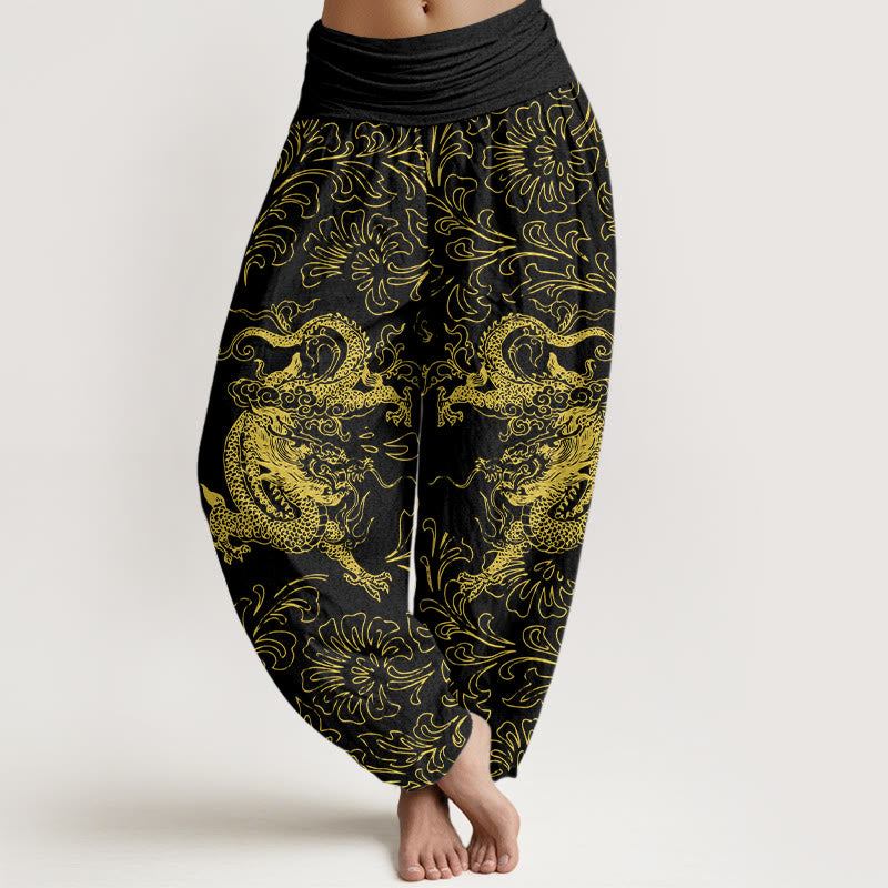 Damskie spodnie haremowe z elastyczną talią i motywem kwiatowym w kolorze smoczych Buddha Stones - Czarny - US16, UK/AU20, EU48 (3XL) - image 8