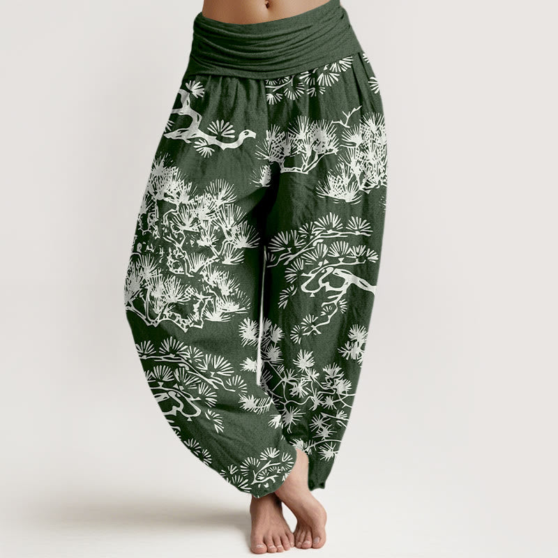 Damskie spodnie haremowe z elastyczną talią i elastycznym pasem z Buddha Stones z czystej bawełny i gałęzi sosny - DarkSeaGreen - US16, UK/AU20, EU48 (3XL) - image 8
