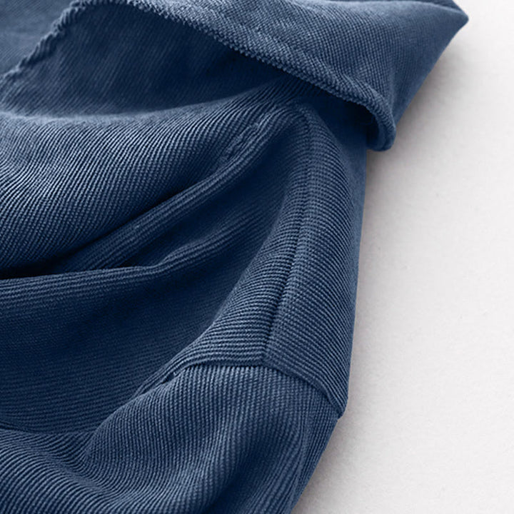 Sukienka midi z długim rękawem i kieszeniami z tkaniny sztruksowej Buddha Stones Fall z prostymi guzikami - image 5