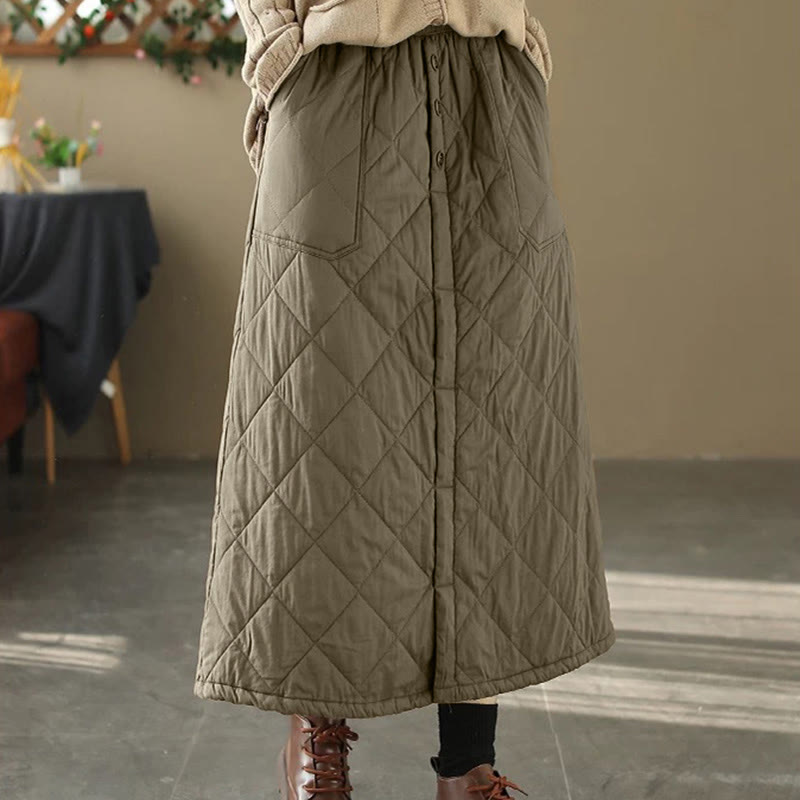 Spódnica damska Buddha Stones z bawełny, ocieplana, o długości 7-8, z kieszeniami - image 1