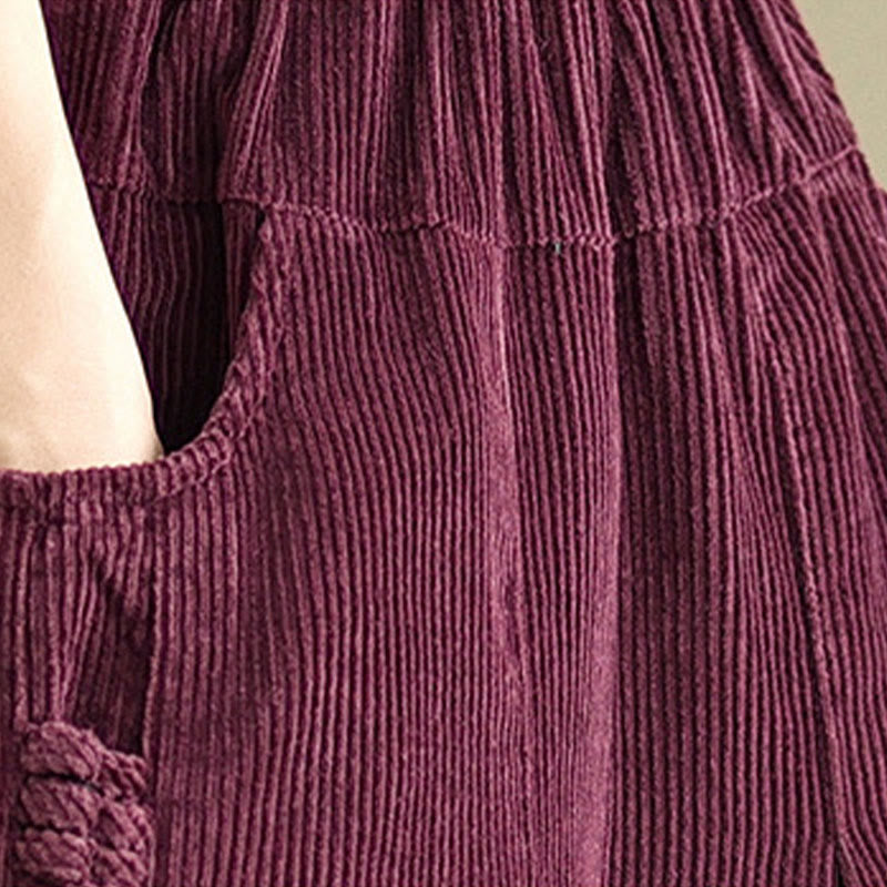 Damskie spodnie sztruksowe z szerokimi nogawkami i kieszeniami, w jednolitym kolorze, ze ściągaczem i Buddha Stones - image 7